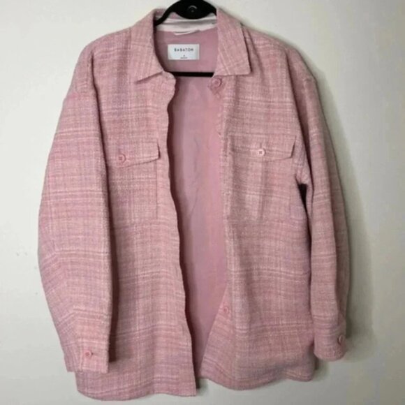 Babaton Aritzia Women's Shacket Joan Shirt Jacket Oversized Tweed Pink Plaid - Picture 5 of 16